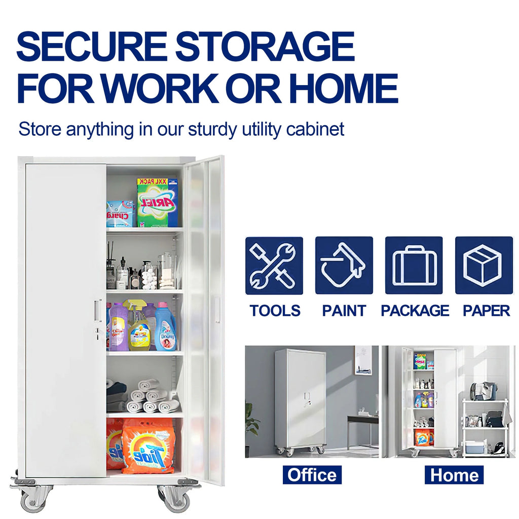 Aobabo 72 Inch Locking Storage Cabinet w/ Adjustable Shelves, Gray