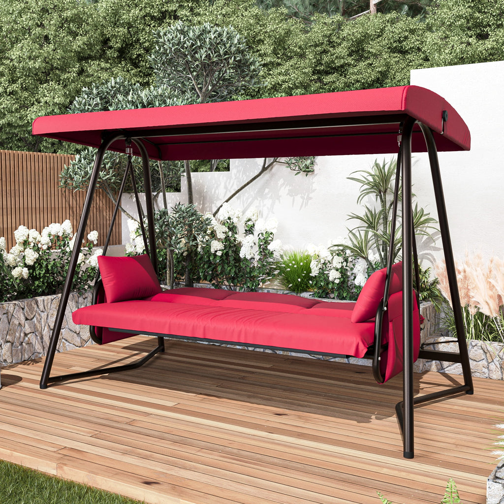 CHINNLUU Oversized 4 Person Porch Swing with Stand 800 LBS Capacity Adjustable Canopy Backrest Includes Cushions Pillows Patio 2 in 1 Swing Bed for Backyard Garden Poolside, Champagne