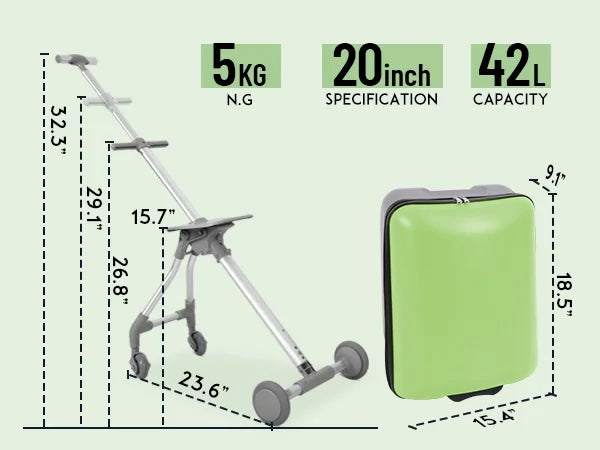 Fridtrip 20 Inch Hardside Carry on Luggage - 3-in-1 Kids Ride-on Suitcase with Spinner Wheels, Child Seat & Stroller Design, Lightweight Hard Shell Travel Luggage with Large Capacity for Family Trips