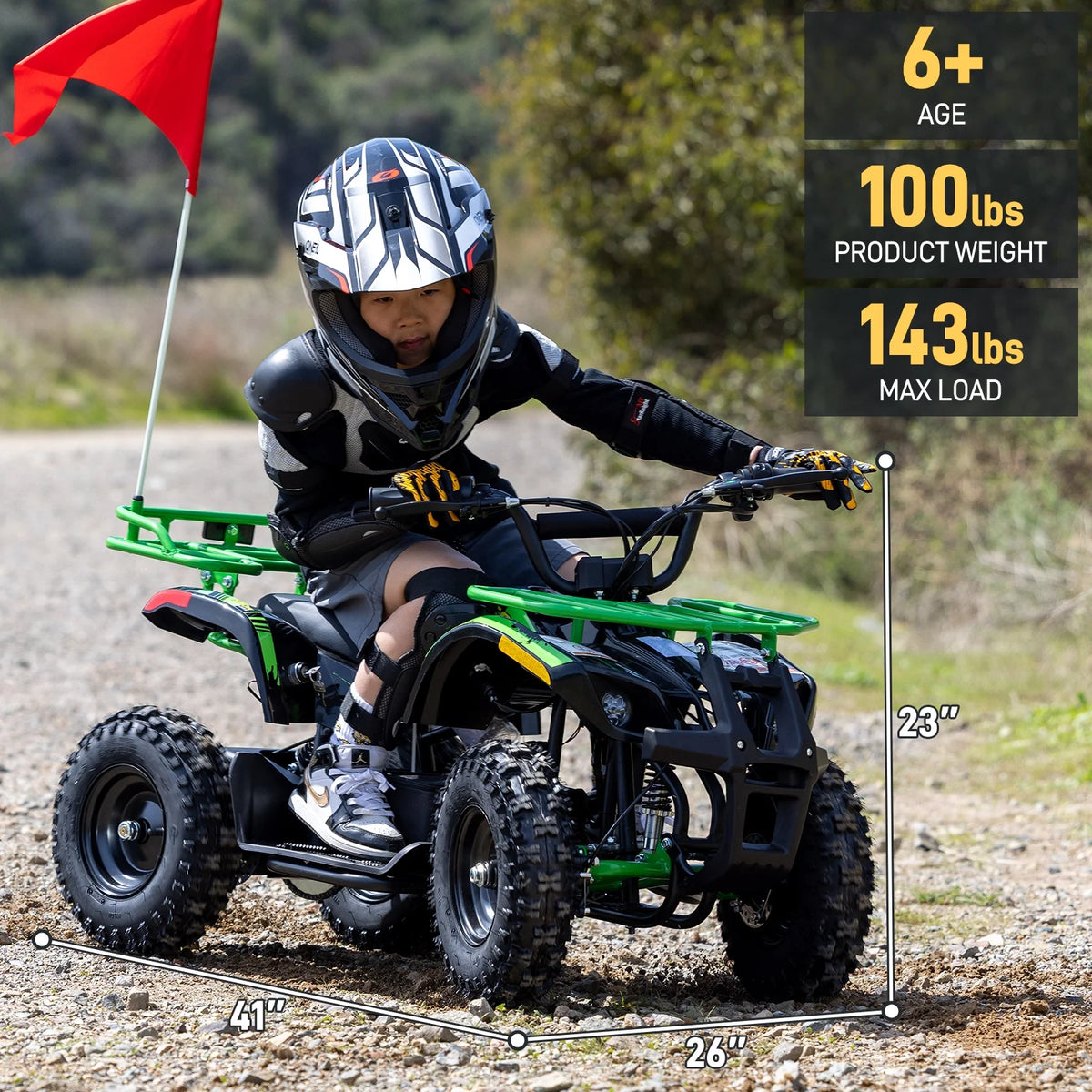 Aoemoe 500W 36V Battery-Powered Ride-On Off-Road 4-Wheeler 15 Mile Range, Flame