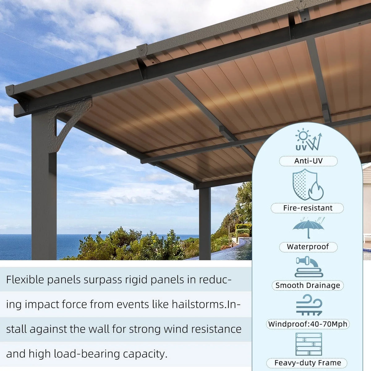 YODOLLA 8' x 10' Hardtop Gazebo Outdoor Aluminum Pergola For Garden, Patio, Backyard-Dark Gray