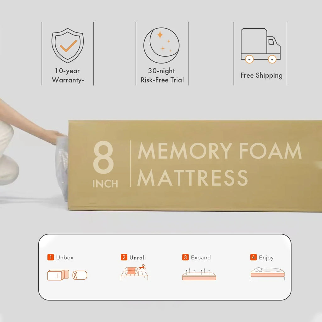 Mattress, 8" Gel Memory Foam Mattress with Removable Cover Mattress in a Box Medium Firm Mattress