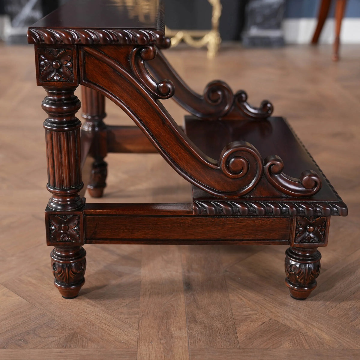 Carved Mahogany Bed Step