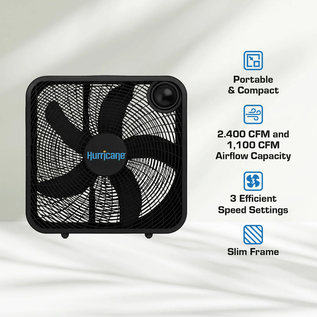 Hurricane 20 Inch Classic Series Floor Box Fan with 3 Speed Settings, Black, 2 Pack