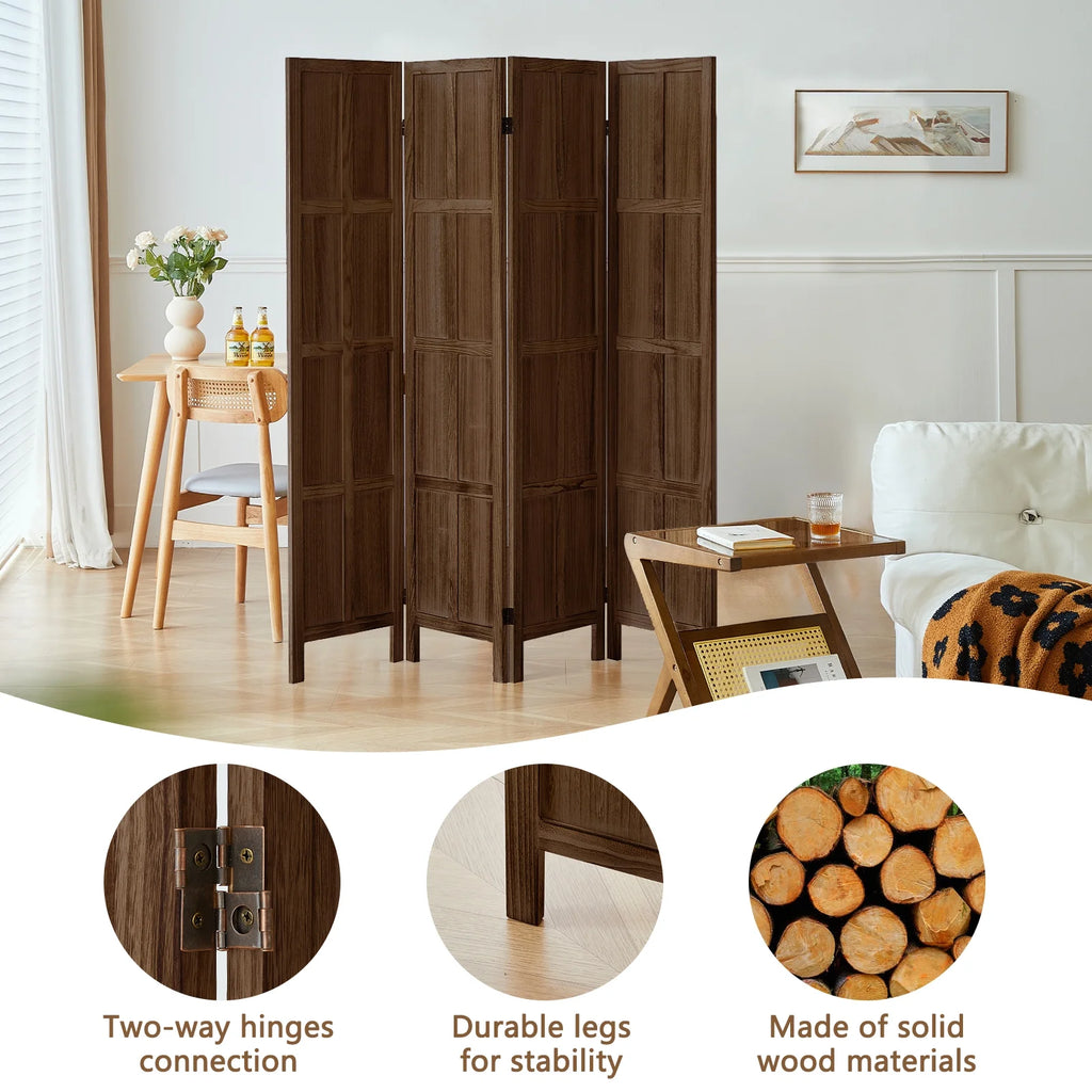 Aletheiawu 4 Panel Room Divider Wall and Folding Privacy Screens No Installation Required White