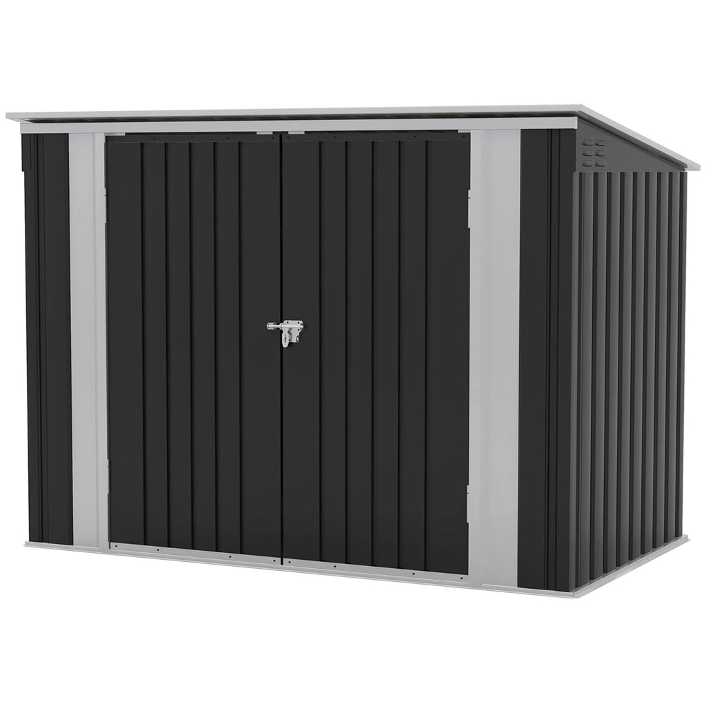 Patiowell 6' x 3' Horizontal Metal Shed, Outdoor Storage Black Trash Shed with Double Lockable Doors, Easy Lift Hinges and Sloping Roof