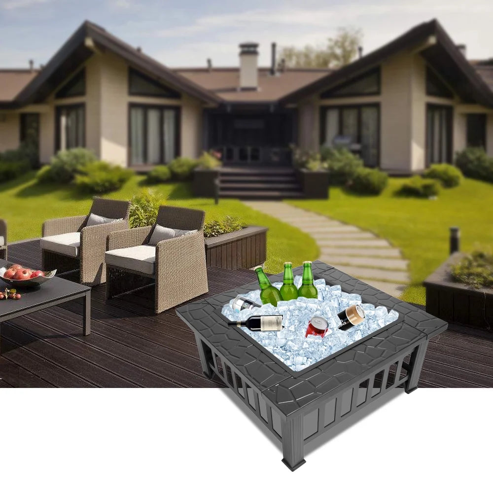 Ktaxon Gardens 32" Outdoor Metal Firepit Backyard Patio Garden Square Stove Fire Pit