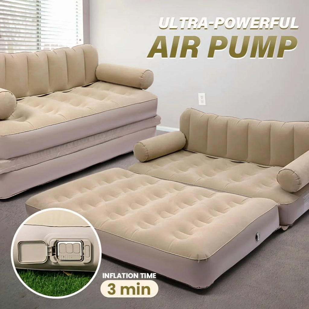 3-Min Fast Inflation Sofa Bed with Pump, Foldable Inflatable Couch for Indoor & Outdoor Camping, Guest Bed, Minimalist Modern Inflatable Furniture