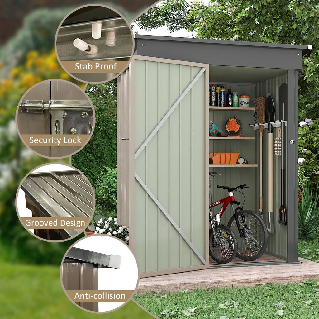 LACOO 4' x 6' Outdoor Storage Metal Shed for Tool Storage, Outdoor House for Backyard & Garden,Brown
