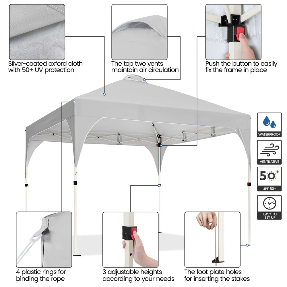 Topeakmart 8x8ft Pop Up Canopy Tent with Adjustable Height and Roller Bag, White