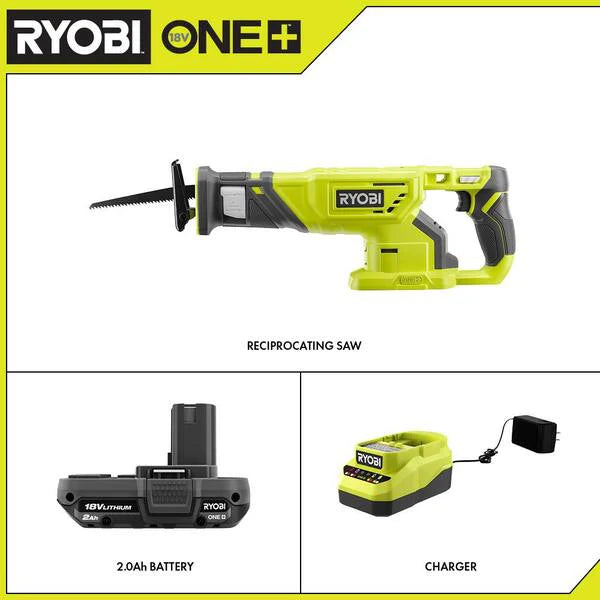 ONE+ 18V Cordless Reciprocating Saw with 2.0 Ah Battery and Charger
