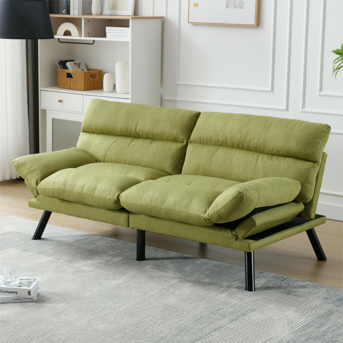 Memory Foam Futon,Convertible Futon Sofa Bed with Adjustable Armrests,Upholstered Futon Couch Sleeper Sofa for Compact Small Space,Rose Red