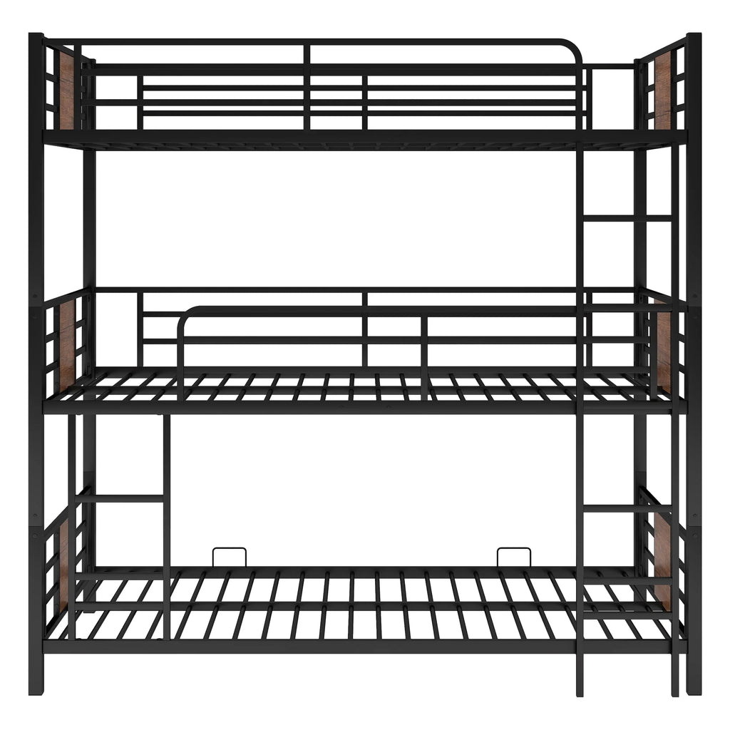 Euroco Metal Twin over Twin over Twin Bunk Bed, Triple Bed for Kids Room, Brown