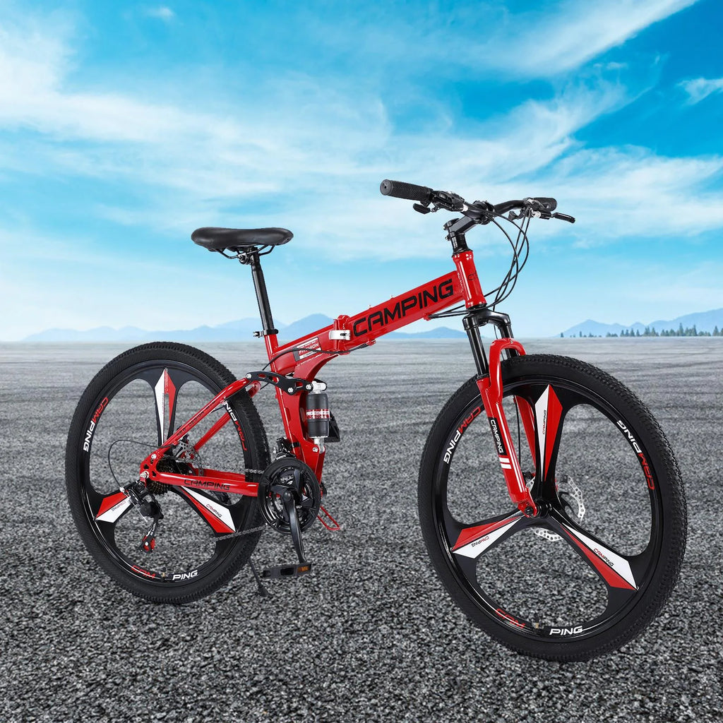 Ktaxon 26 inch 21 Speeds Folding Mountain Bike High Carbon Steel, for Adults Men Women, Red