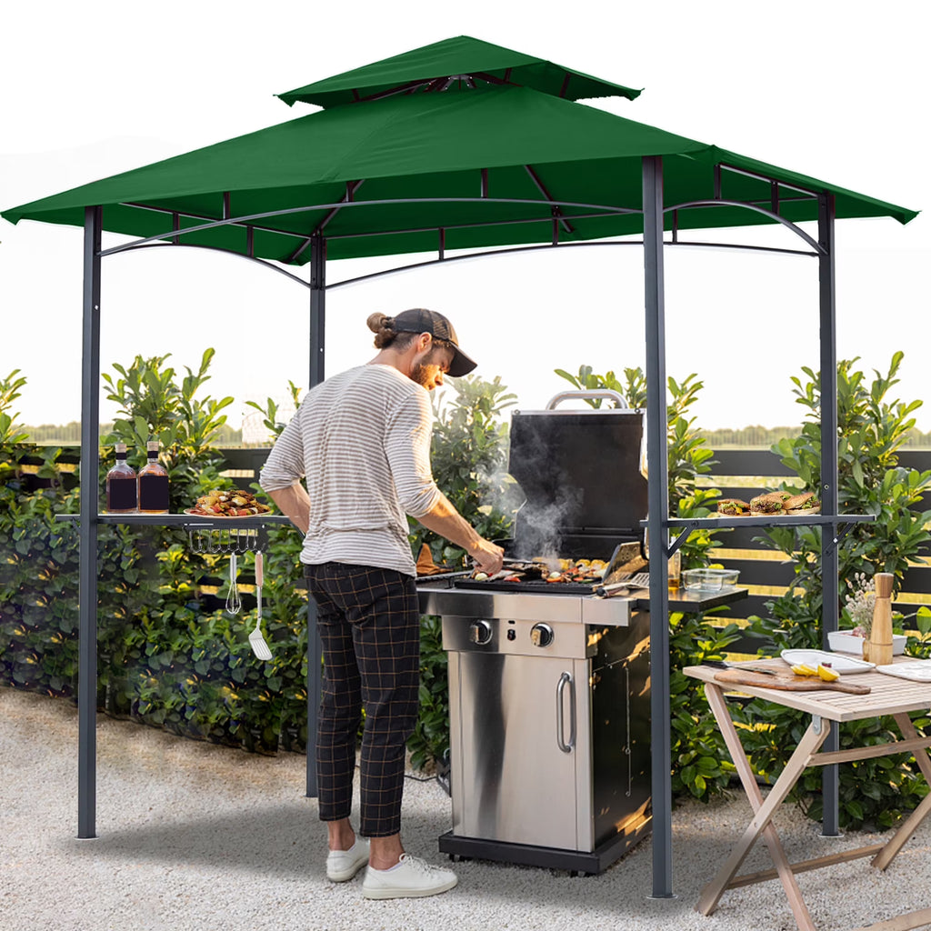 ABCCANOPY 8'x 5' Grill Gazebo Shelter, Double Tier Outdoor BBQ Gazebo Canopy with LED Light(Brown)