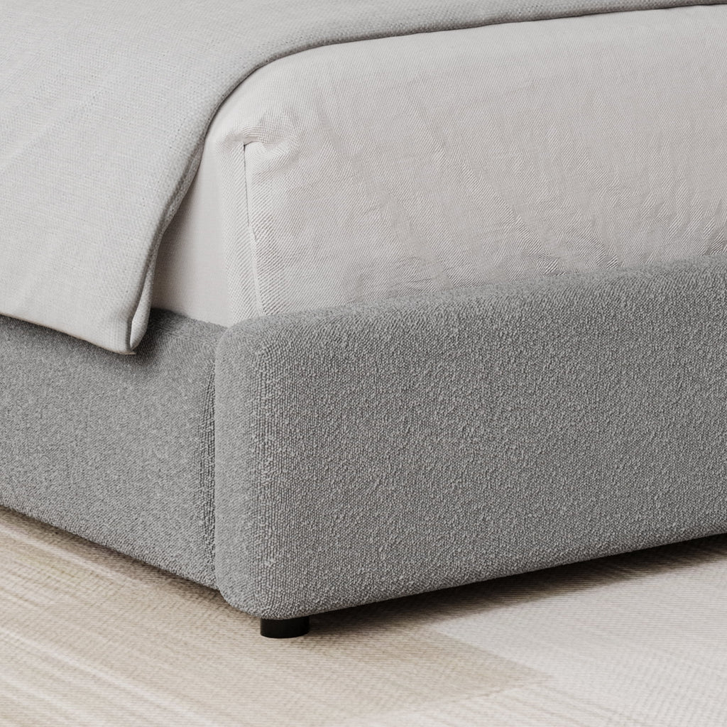4 EVER WINNER Queen Bed Frame with Headboard, Boucle Upholstered Platform Bed Frame wiith Rounded Corner, Soft Cloud Bed Frame, No Box Spring Needed, White