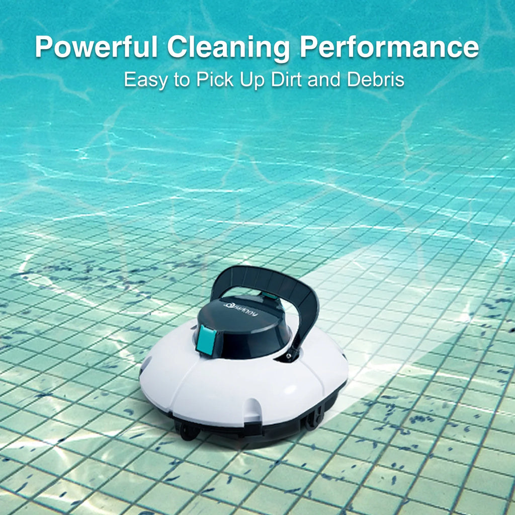 (2025 Upgrade) Cordless Robotic Pool Cleaner, Winny Pool Cleaner Automatic Pool Vacuum with Dual Filters, 80 Mins Runtime, Ideal for Flat Above Pools Up to 645 Sq.Ft (White and Blue)