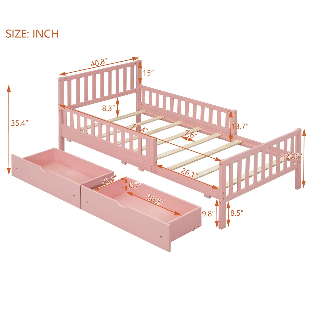 Bellemave Twin Bed with Storage Drawers and Fence Rails, Wood Platform Beds Frame with Headboard, Twin Size Storage Bed for Kids Boys Girls Teens White)