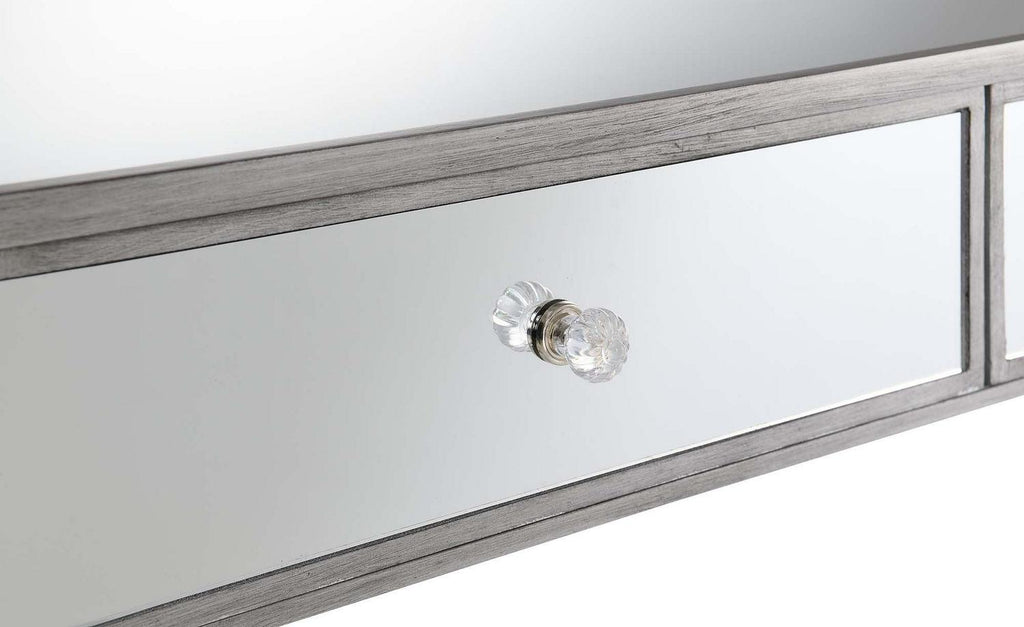 Convenience Concepts Gold Coast 30″ Mirrored 2 Drawer Console Table. Antique Silver/Mirror. All Ages