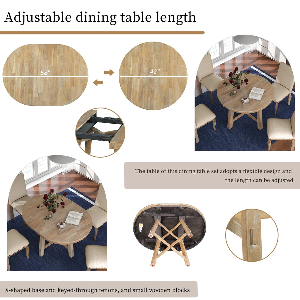 Sumdeal 5-Piece Farmhouse Dining Table Set, Wood Round Extendable Dining Table and 4 Upholstered Dining Chairs (Espresso-1Table 4 Chairs)