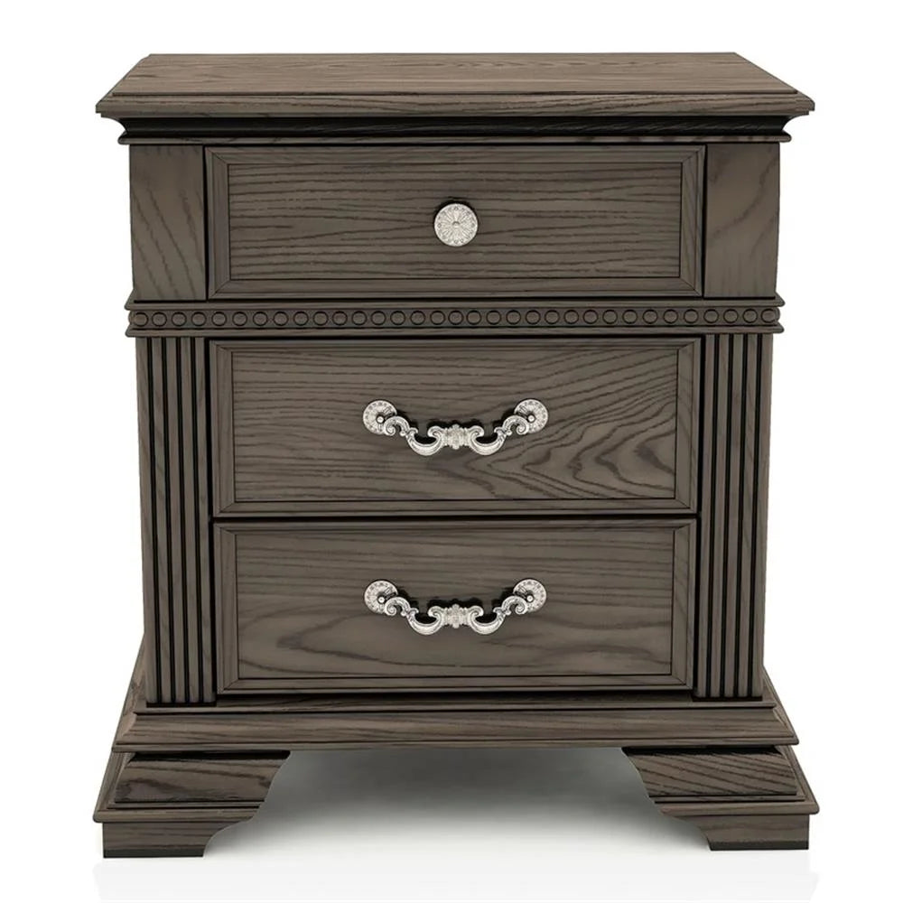 FOA Charo 6pc Gray Wood Bedroom Set-King Nightstands
