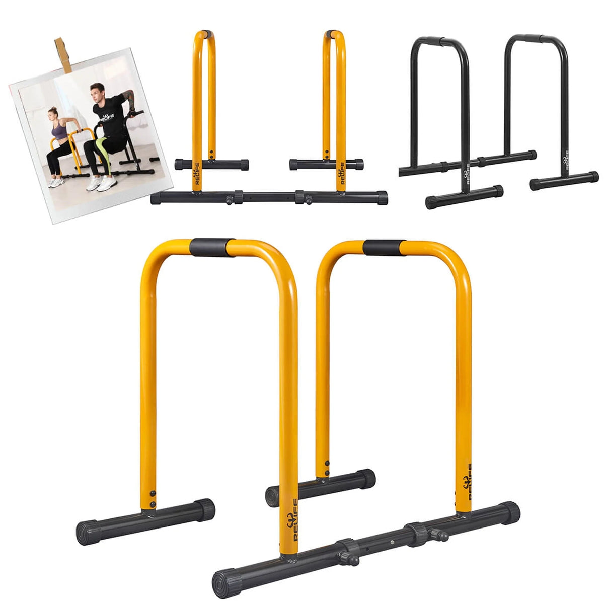 Relife Sports Dip Stand Station with Adjustable Height  300lb Dip Bar for  Home Gym, Yellow
