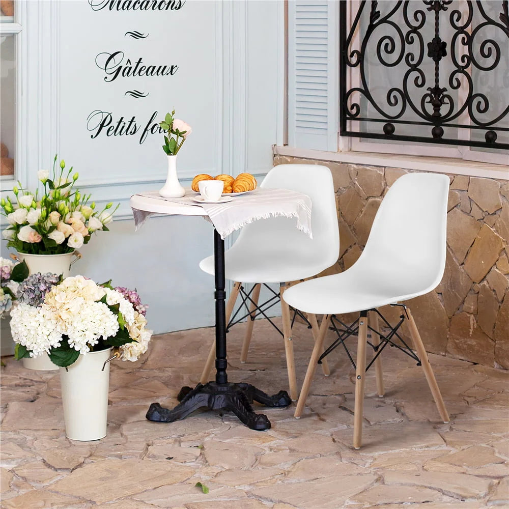 Yaheetech Set of 4 Modern Dining Chairs with Natural Beech for Kitchen Dining Bedroom Living Room, White