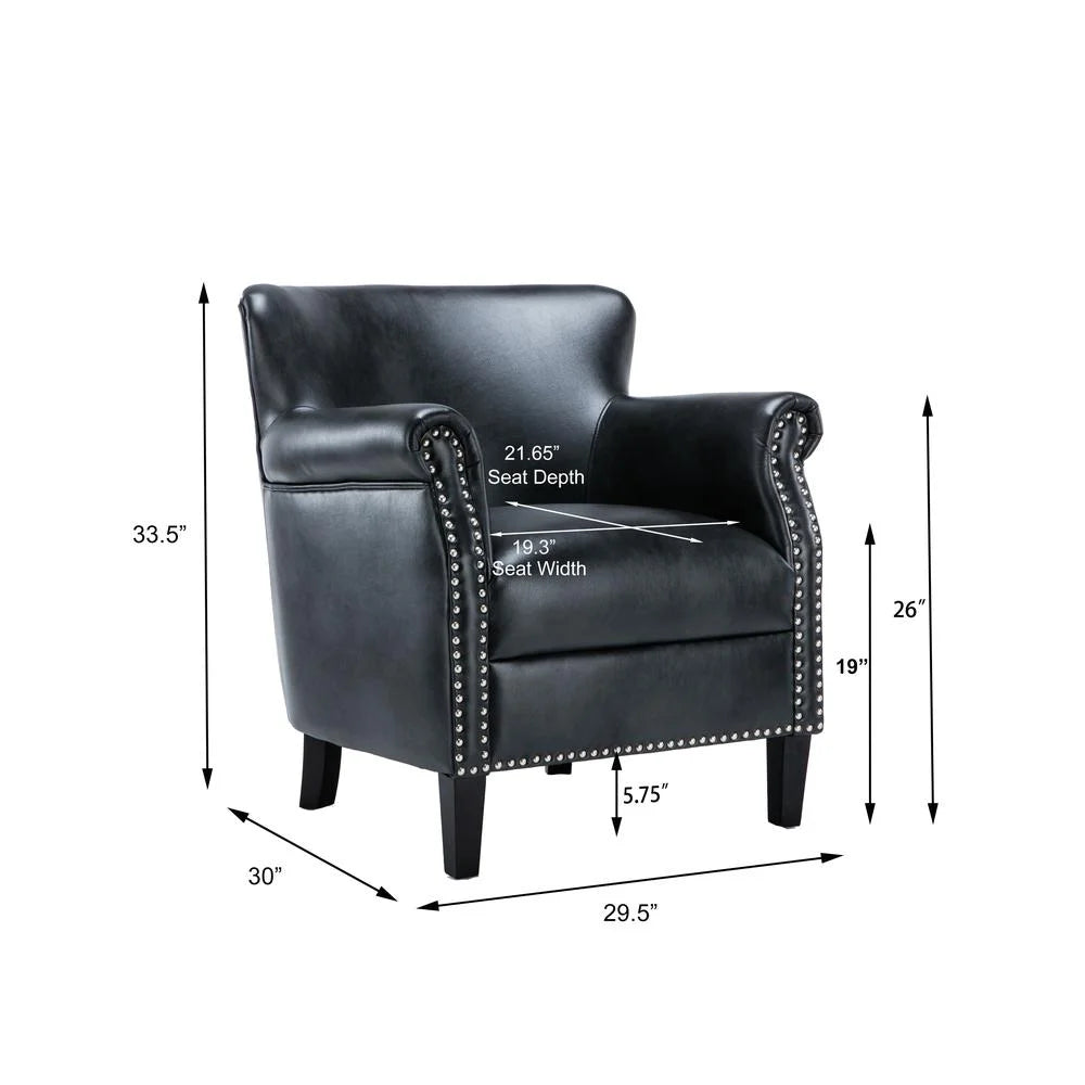 Comfort Pointe Holly Navy Blue Faux Leather Club Chair with Nail Head Trim