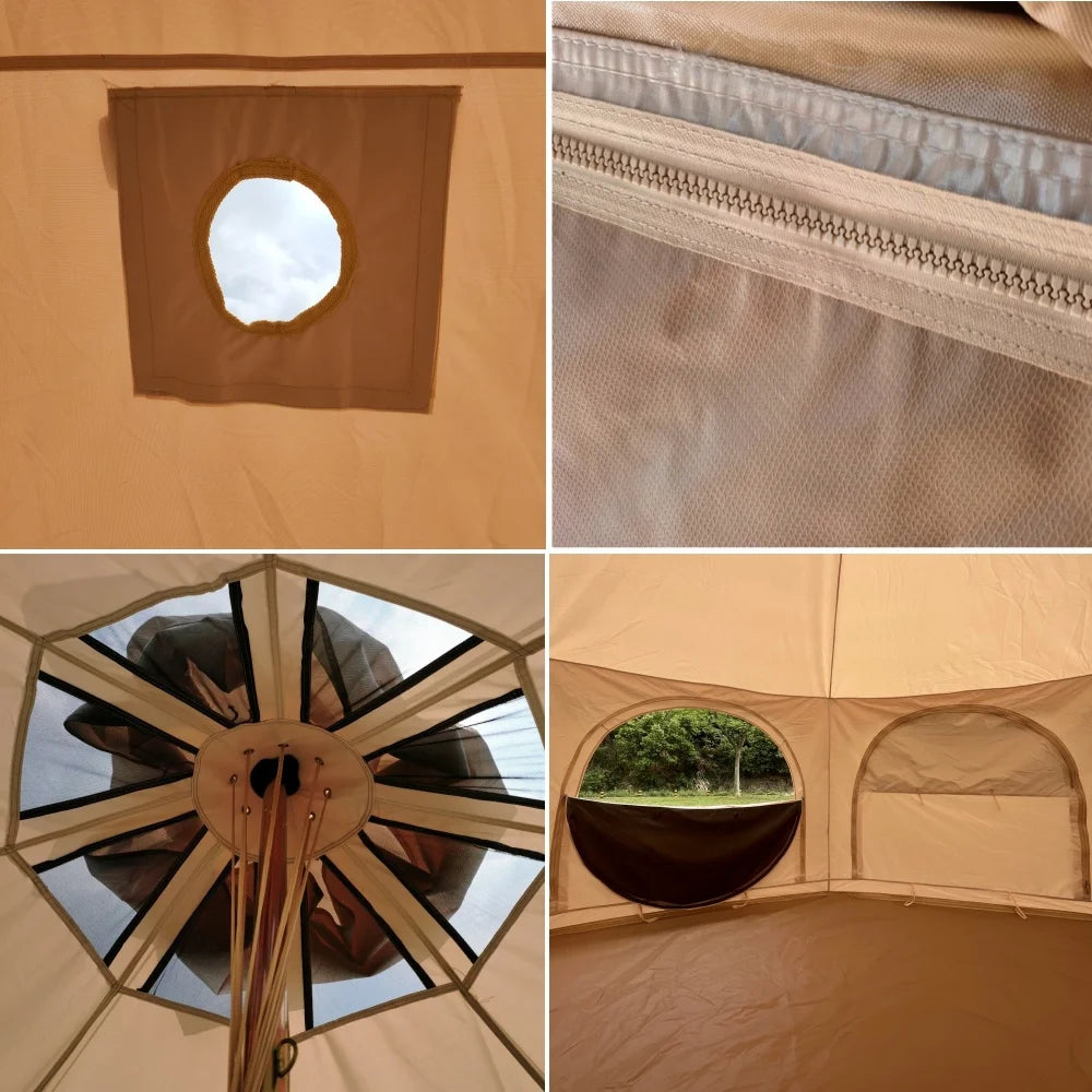 Latourreg Glamping  15FT Bell Tent 4.6m Yurt Tent with Stove Jack, Zipped Removable Floor for Family Camping