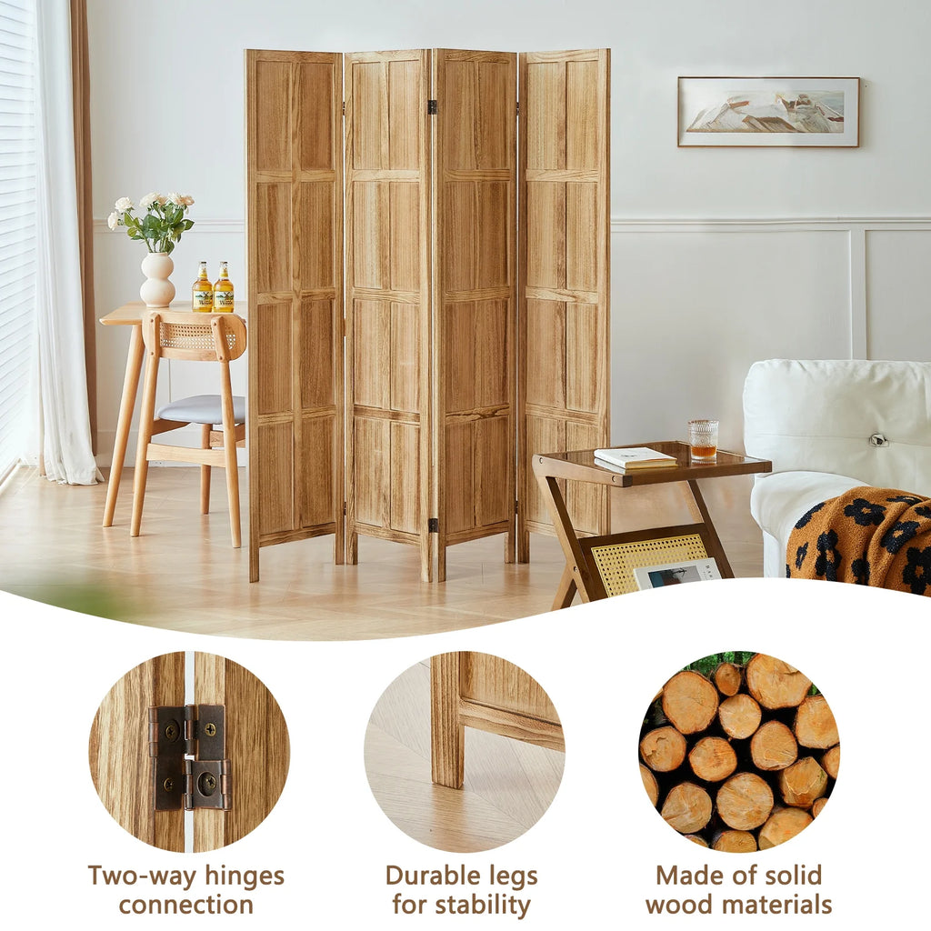 Aletheiawu 4 Panel Room Divider Wall and Folding Privacy Screens No Installation Required White