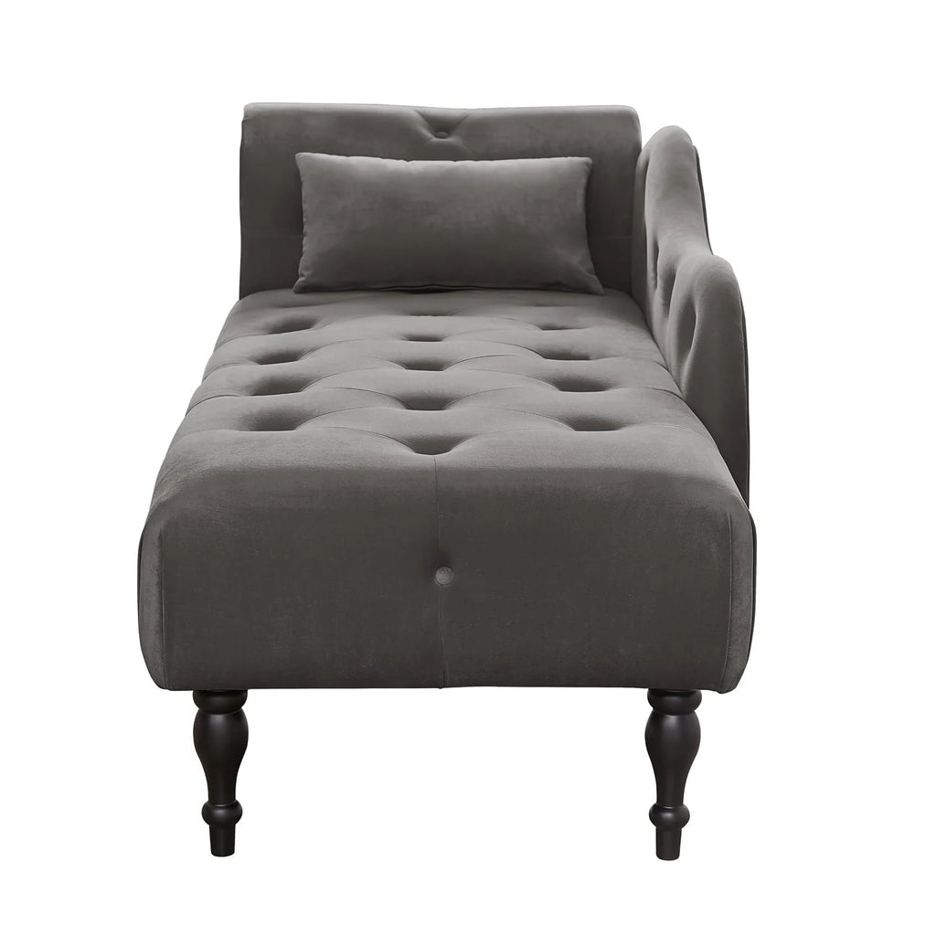 Chaise Lounge Chair, 60.6" Velvet Button Tufted Upholstered Lounge Couch with Solid Wood Legs and Pillow Elegant Couch Sleeper with Nailhead Trim & Armrest Chaise Lounge Indoor for Living Room, Grey