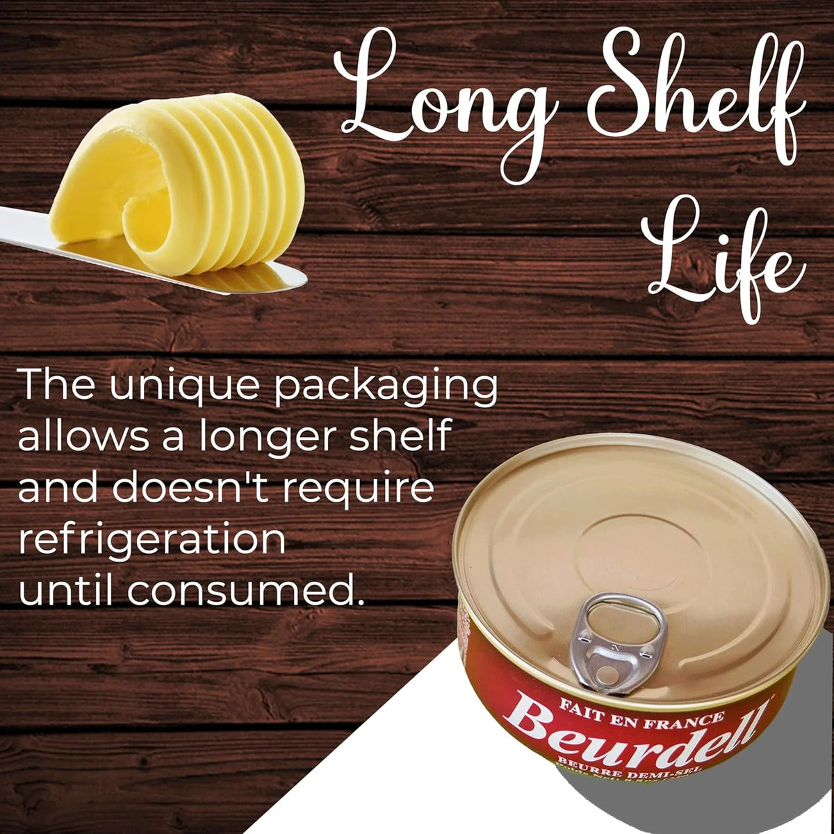Beurdell Canned French Butter ?100% Natural Salted Pasteurized Real Butter | Long Shelf Life Emergency Survival Food | Great for Cooking, Baking, RV & Camping | Pull Top Lid | Pack of 24 | France