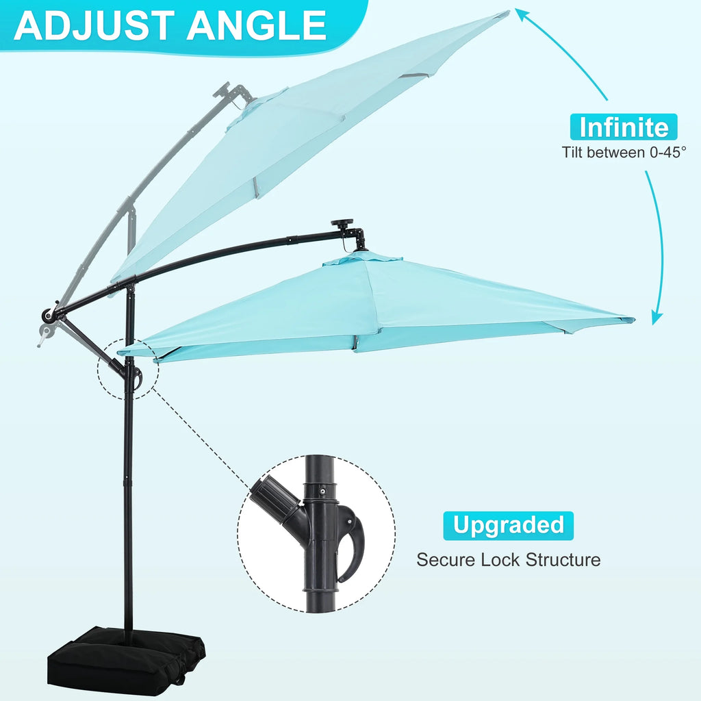 Autlaycil 10 ft Cantilever Offset Outdoor Patio Umbrella with Base Stand Rotate and Tilt, Blue