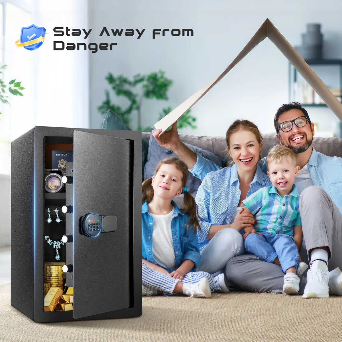 SRWTRCHRY 4.2 Cu ft Large Safe Box Fire-Resistant, Home Safe with Digital Keypad and Deposit Slot & Dual Alarm System, Money Safe With Mute Function and LED Light, Safe for Money Valuables