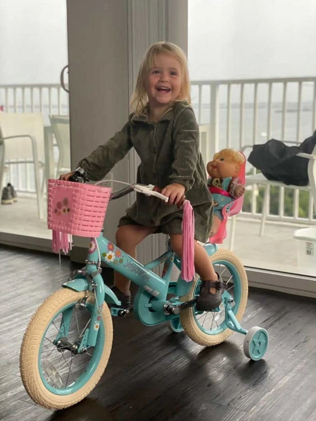 JOYSTAR Little Daisy 14 Inch Kids Bike for 3 4 5 Years Girls with Handbrake Children Princess Bicycle with Training Wheels Basket Streamer Toddler Cycle Bikes Blue