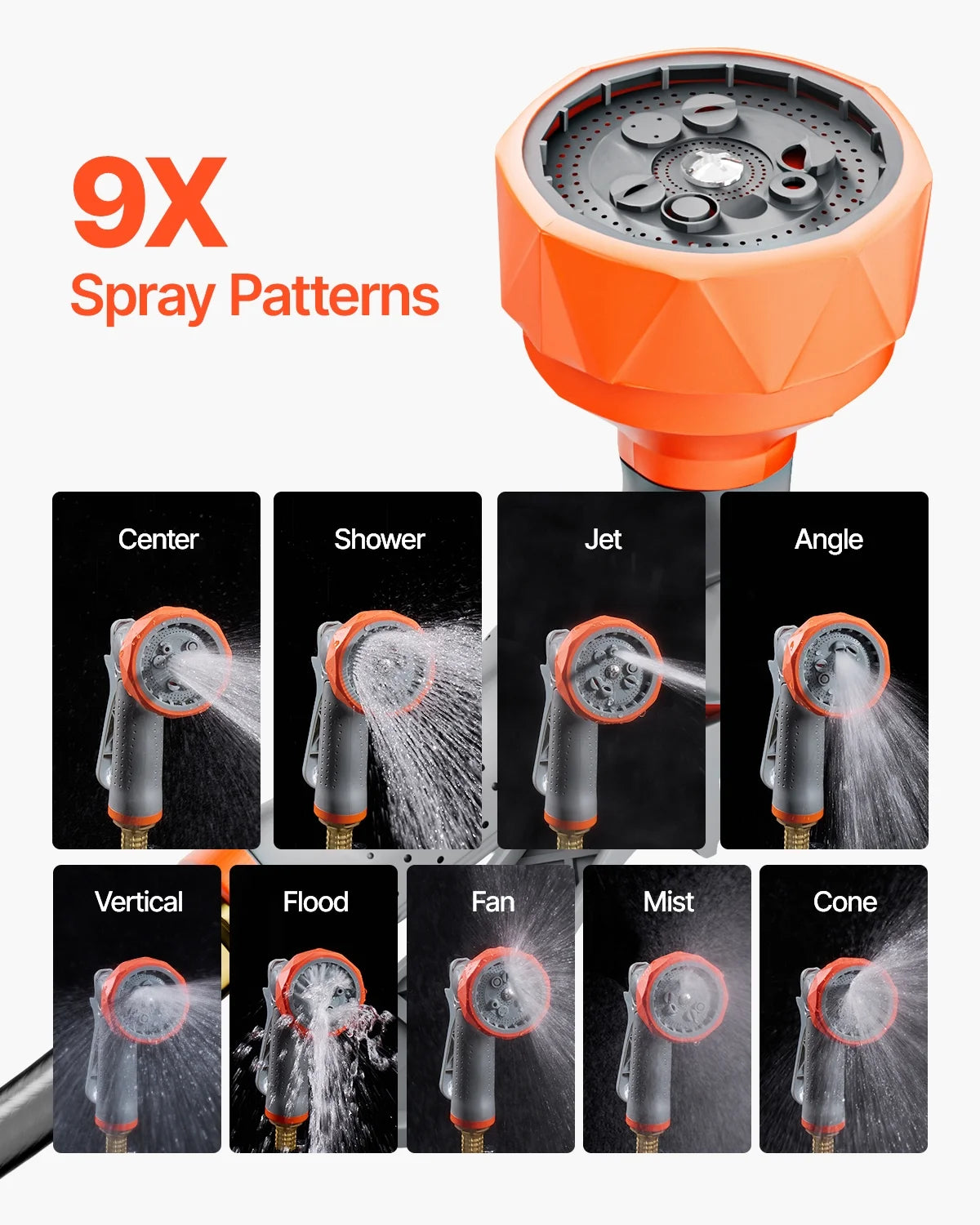 VEVOR Retractable Garden Hose Reel, 5/8 Inch x 100 ft Wall Mounted Hose Reel, Heavy Duty Garden Hose Reel with 9 Patterns Nozzle, Any Length Lock, Upgraded Slow Return System and 180 Swivel Bracket
