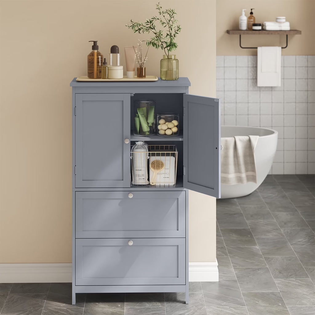 LEDREM Freestanding Storage Cabinet with 2 Doors & 2 Drawers, Adjustable Shelf, Wall-Mounted Anti-Tip Design, 11.8" x 23.6" x 43.3", Forest Green