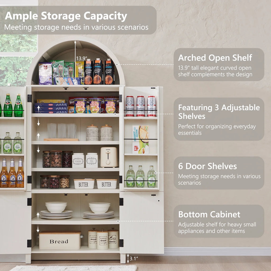 IFGET 71" Tall Arched Kitchen Pantry Storage Cabinet, Large Storage Cabinet with Adjustable Shelves, Pantry Cabinet for Kitchen, Dining Room