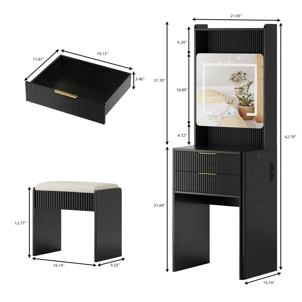UGTOO 45.2" Modern Vanity Desk with LED Mirror & USB Charging, Wood Makeup Dressing Table with 7 Drawers for Bedroom