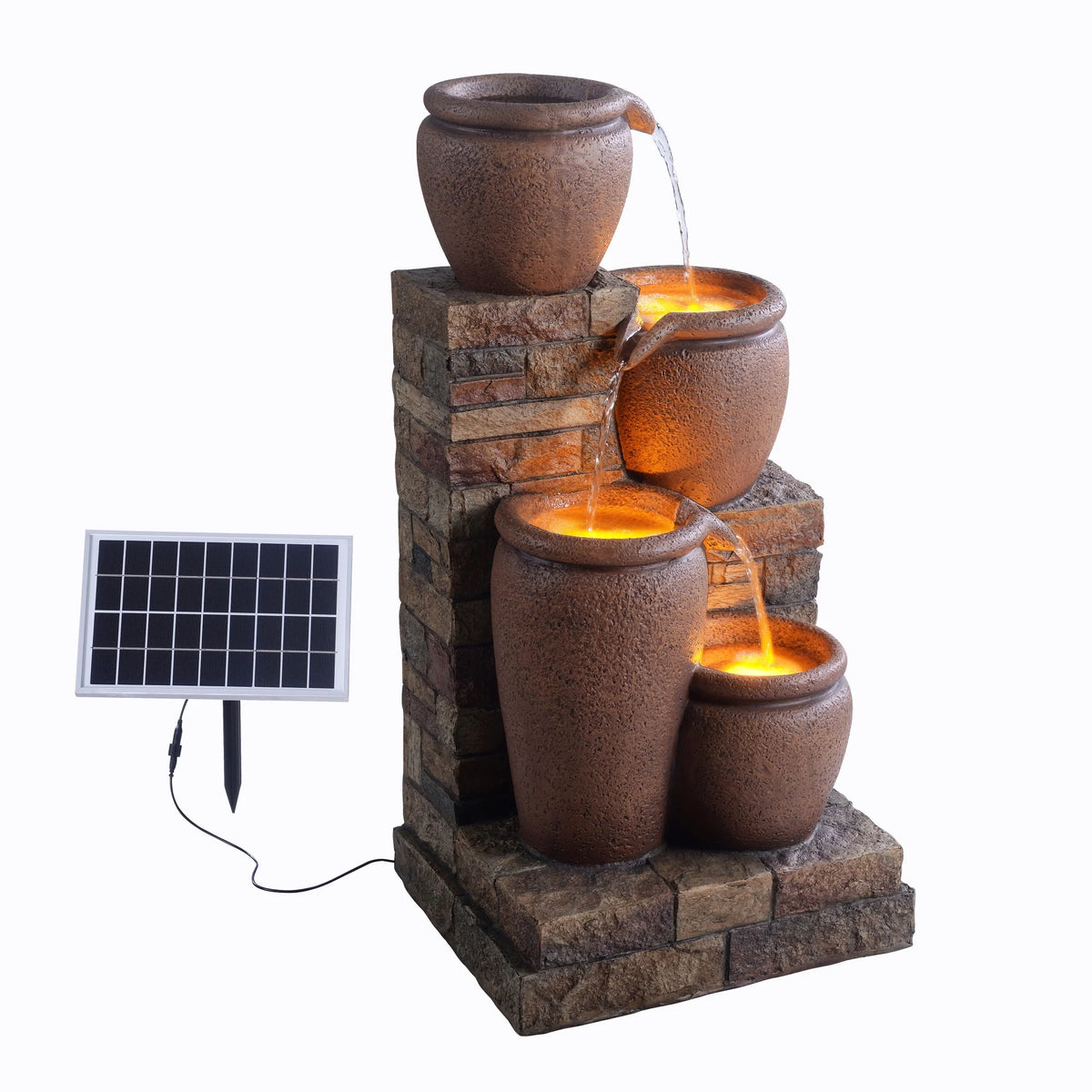 Teamson Home 30.71" 4-Tier Cascading Bowl Solar Powered Water Fountain for Outdoor Living Spaces, Terracotta