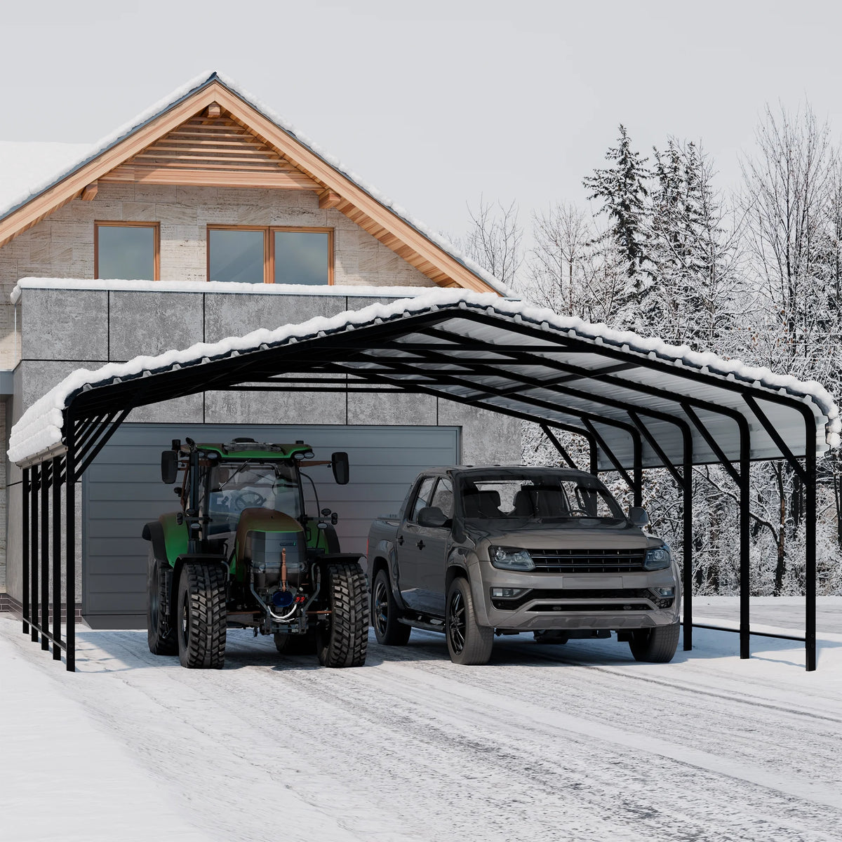 Walsunny 12X20 FT Carport, Outdoor Heavy Duty Carport Canopy with Galvanized Steel Roof, Metal Carport Extra Large Garage Car Storage Shelter