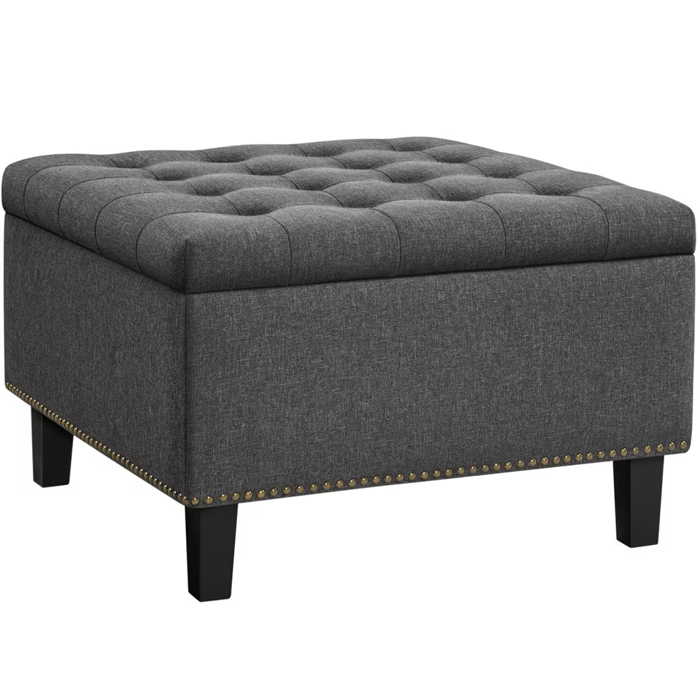 Alden Design Modern Linen-like Storage Ottoman Bench with Button-Tufted for Entryway, Dark Gray