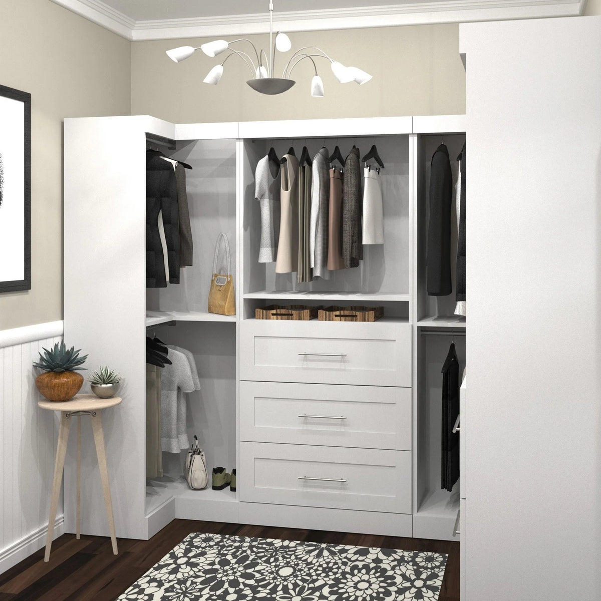 Bestar Pur 161W Walk-In Closet Organizer System in Bark Gray - Engineered Wood
