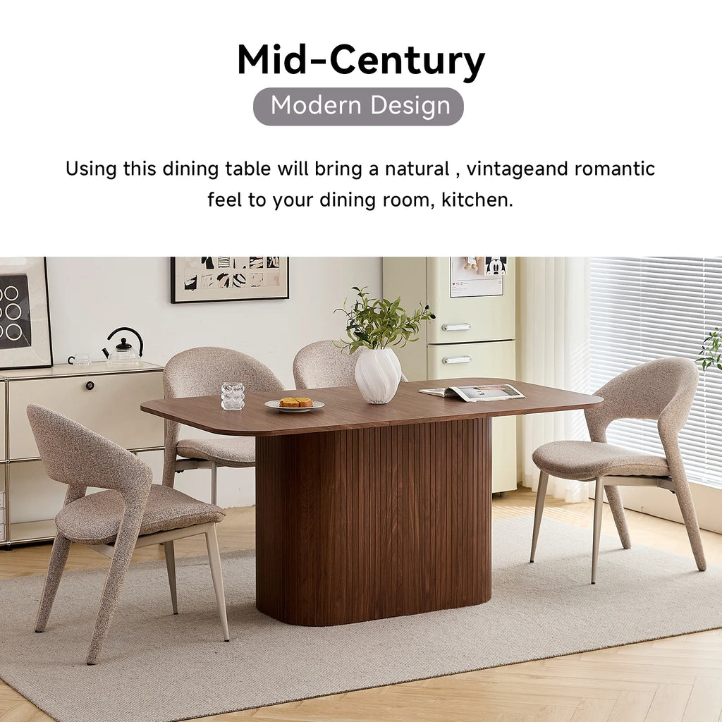 HJhomeheart 63" Rectangle Dining Table for 4 6 Person, Rounded Corners, Wood Strip Pedestal Base, Rustic Farmhouse Modern Breakfast Dinner Kitchen Table