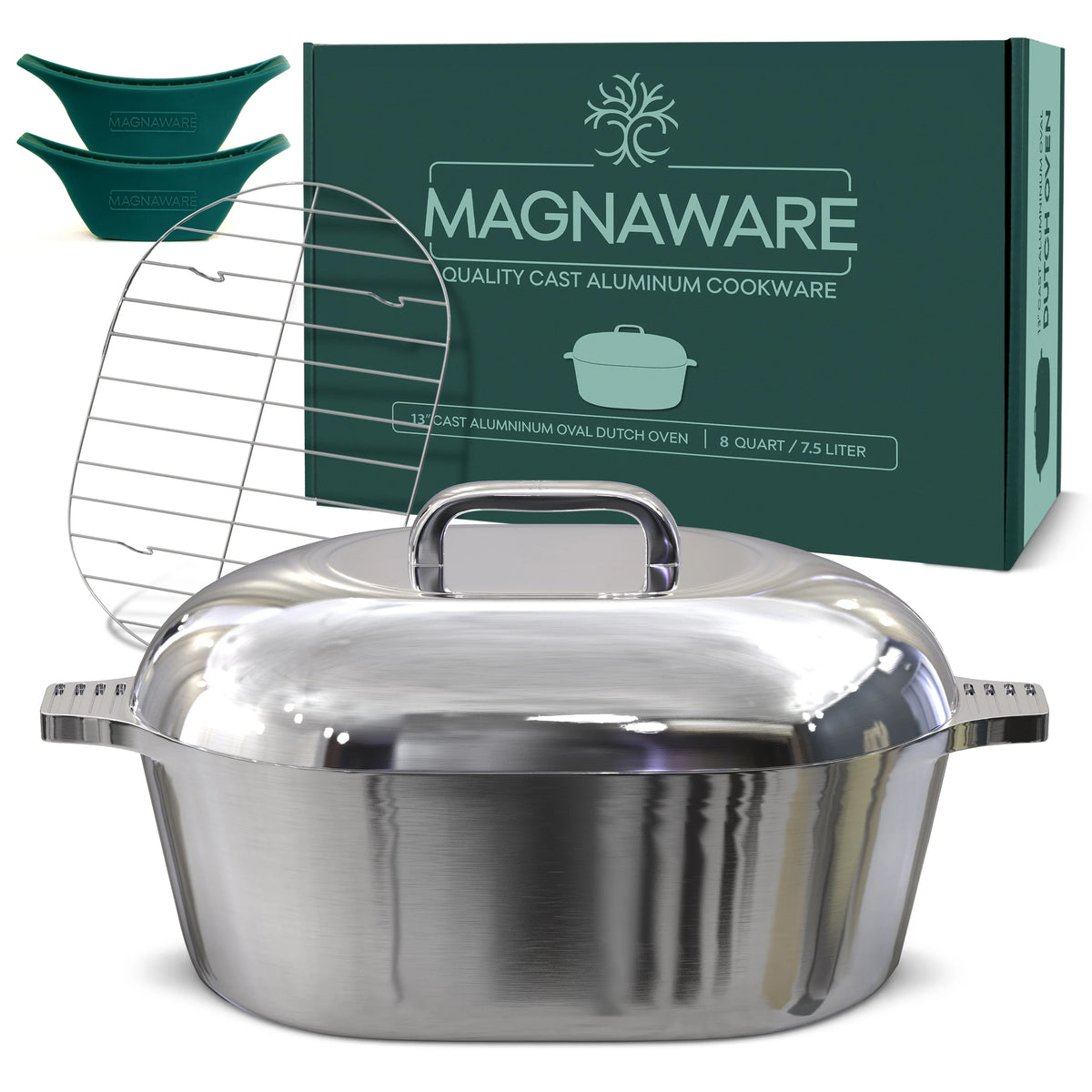MAGNAWARE 5qt Lightweight Cast Aluminum Oval Dutch Oven, Silver