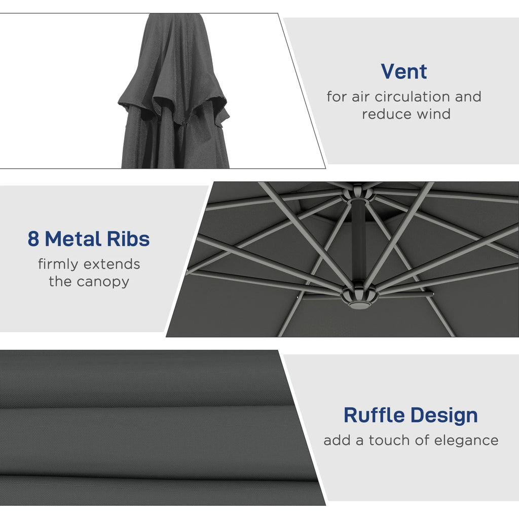 Outsunny 10' Cantilever Hanging Tilt Offset Patio Umbrella with UV & Water Fighting Material and Cross Base (Weight Not Included), Gray