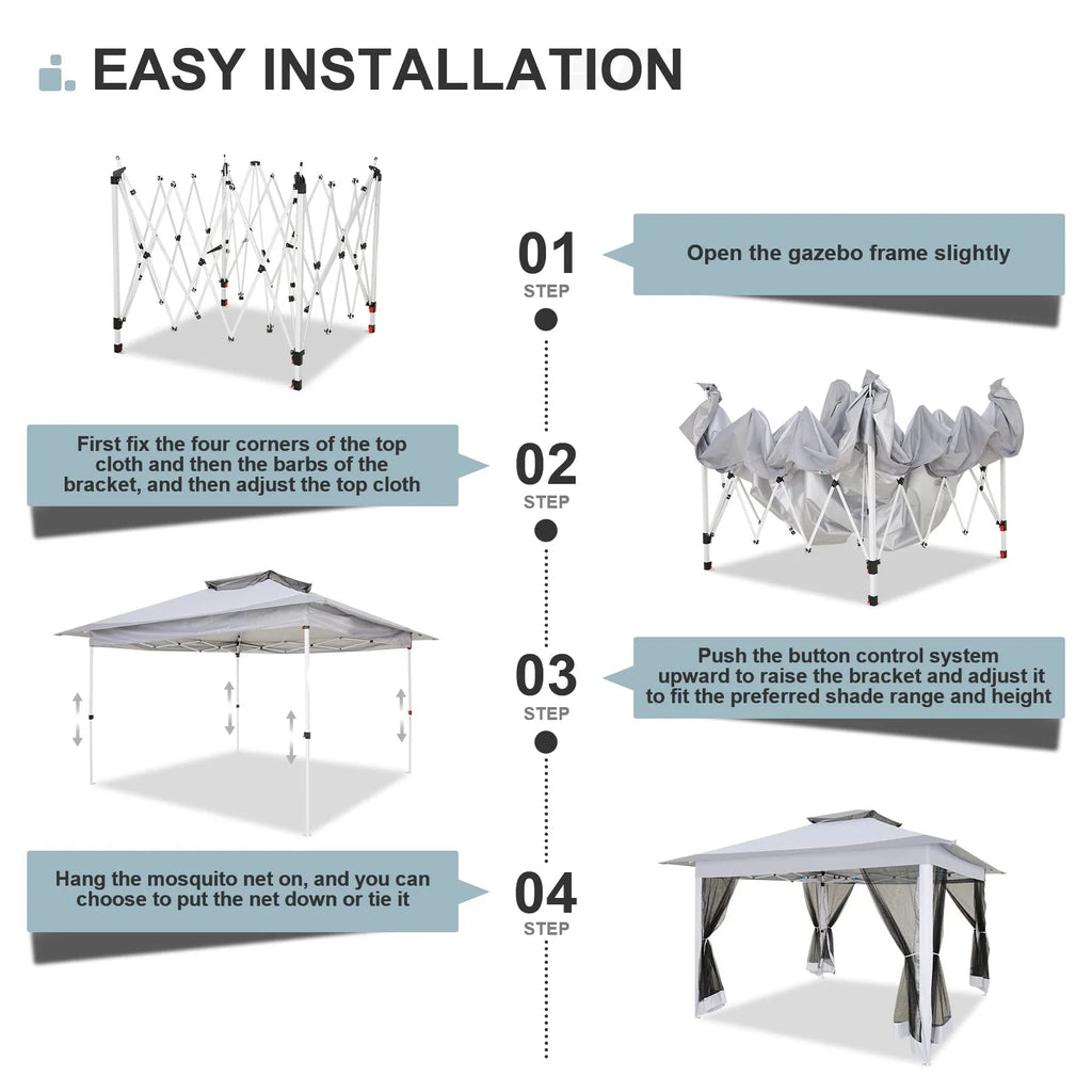 HOTEEL 11x11 Outdoor Waterproof Gazebo, Pop up Canopy Gazebo with Mosquito Netting & UV Protection for Parties, Camping, Weddings, and Backyard Events, Gray