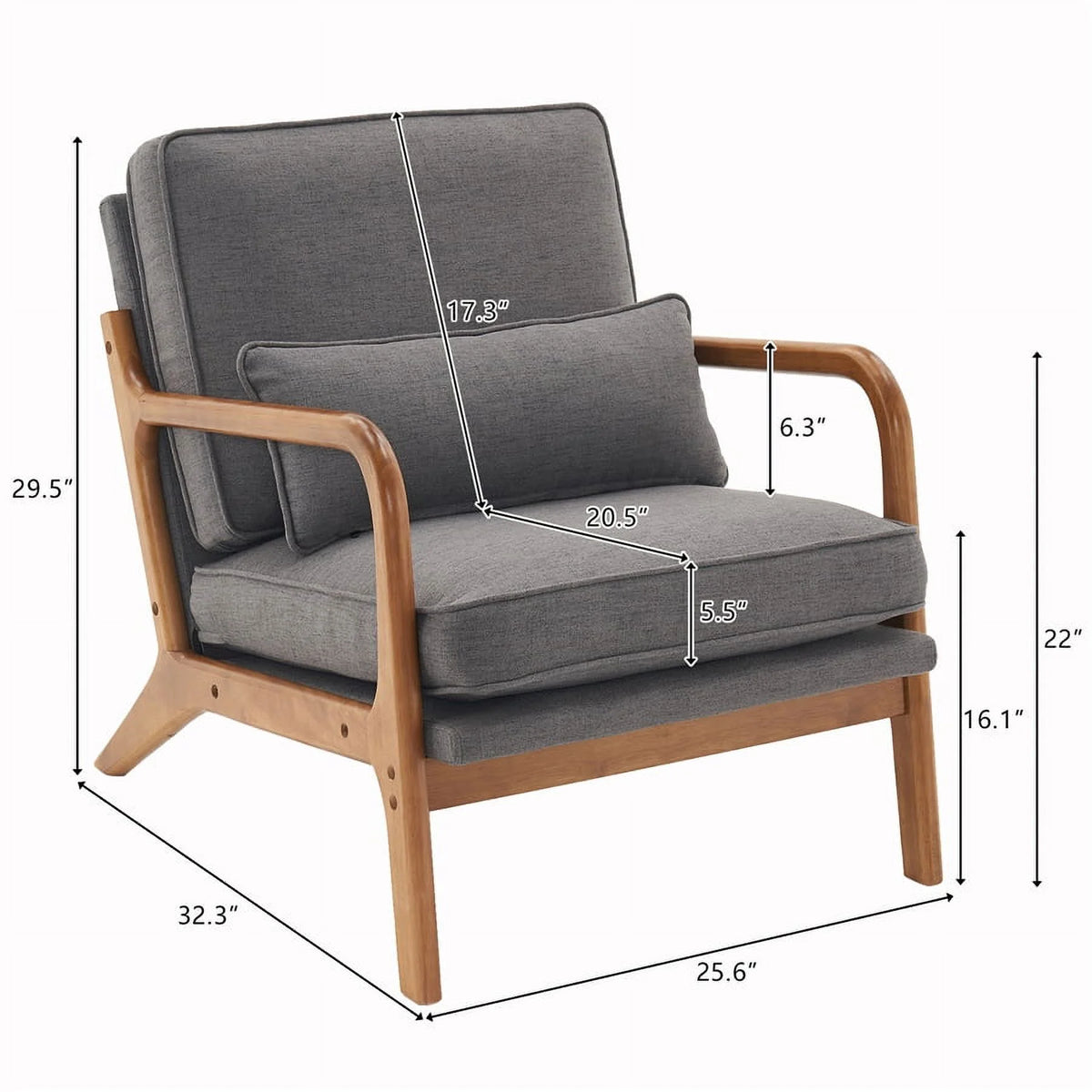 Modern Accent Chair, Upholstered Armchair with Wood Frame, Bronzing Cloth Single Sofa Chair with Lumbar Pillow for Living Room Bedroom Apartment, Orange