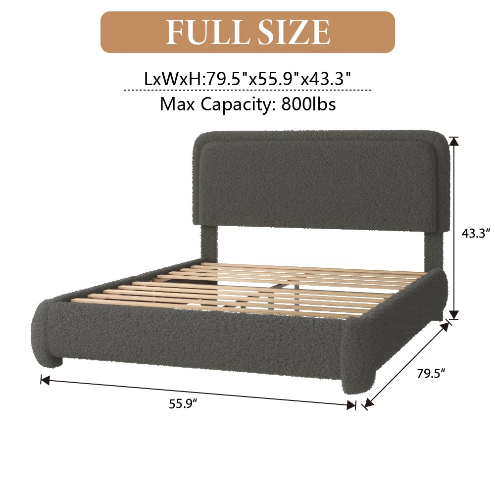 VIPLOV King Size Boucle Bed Frame, Cloud Upholstered Platform Bed with Height Adjustable Headboard & Soft Rounded Corners, No Noise Free, Easy Assembly,Beige