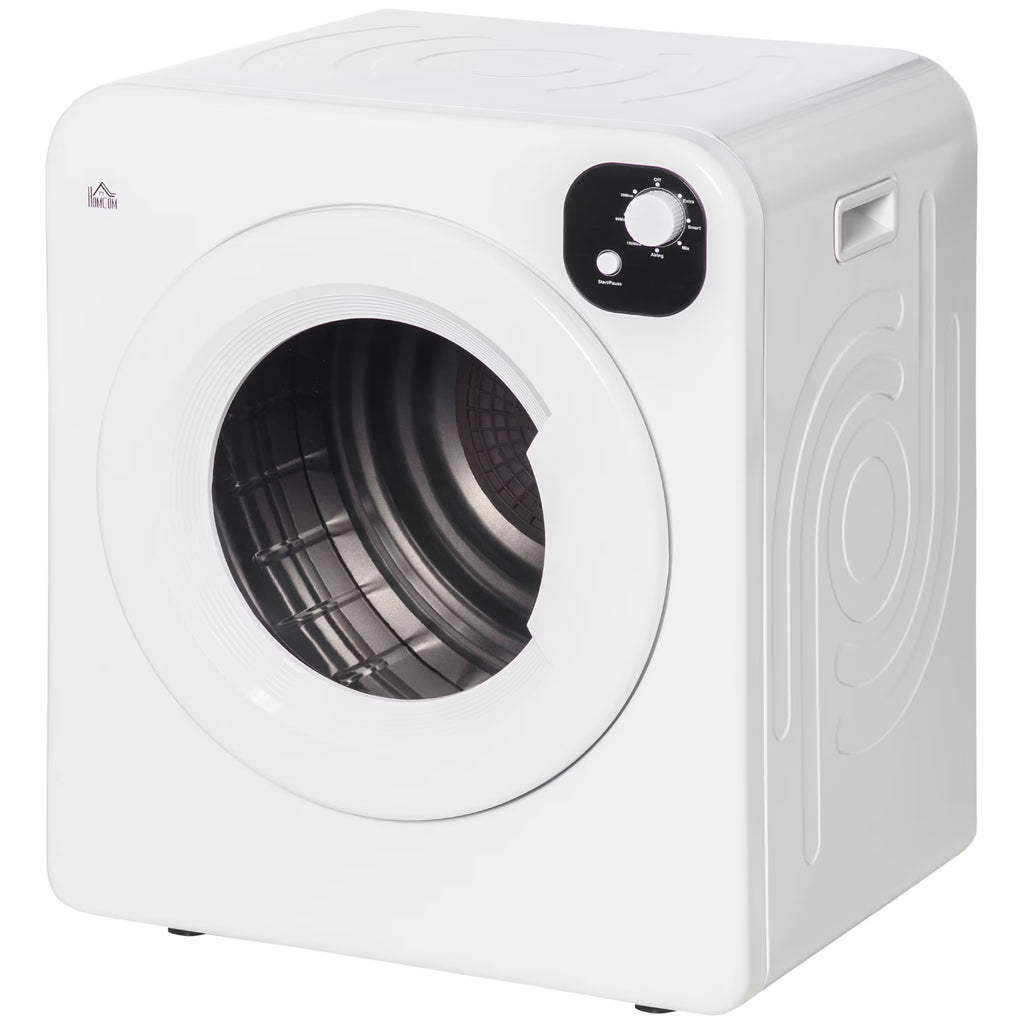 HOMCOM 1300W Compact Laundry Dryer with 3.2 cuft Stainless Steel Drum White